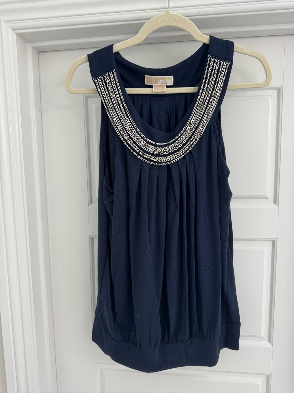 Michael Kors Navy Tank Top with Silver Chain Detail